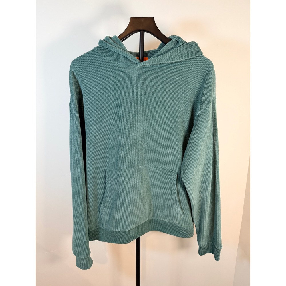 Negative Space Green Corduroy Hoodie Mens Large Pullover Sweatshirt